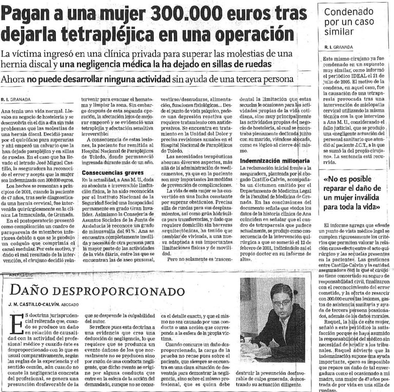 tetrapléjica por negligencia médica tras operación de hernia discal 