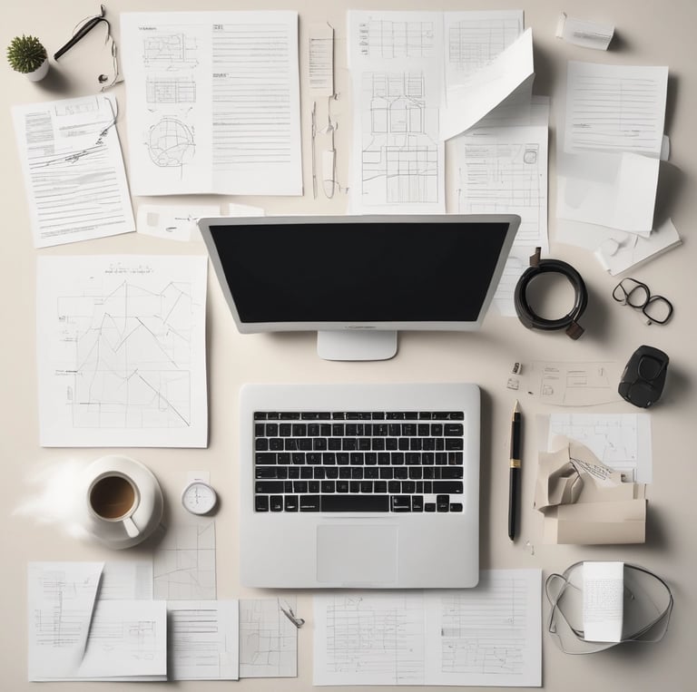 A diverse team collaborating over charts and laptops in a bright office space.