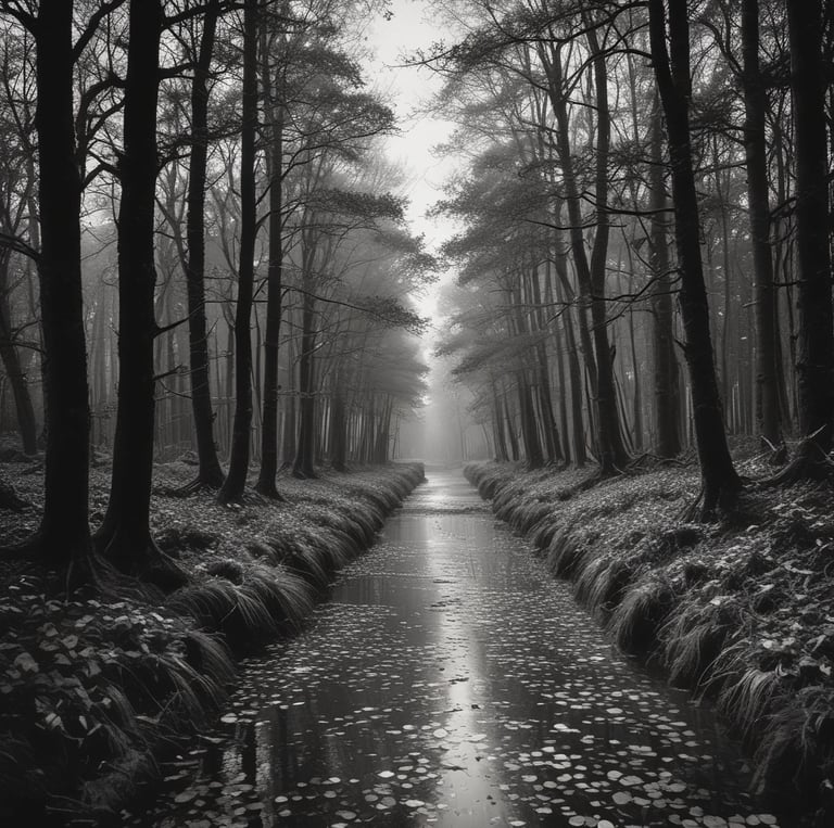 A close-up black-and-white photo showing intricate textures of tree bark illuminated by soft natural light.