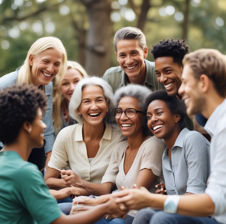 A diverse group of people of all ages socializing