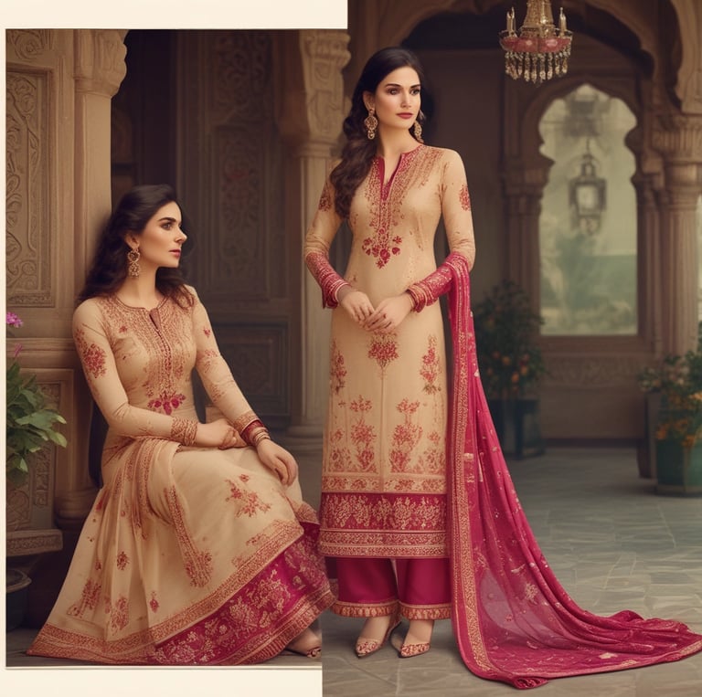 A vibrant display of unstitched and stitched ladies suits in a boutique setting.