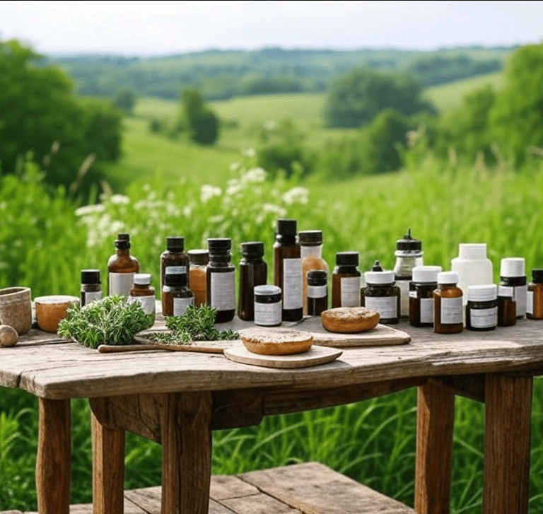 Outdoors-with-a-table-that-has-natural-supplements-for-herbal-wellness