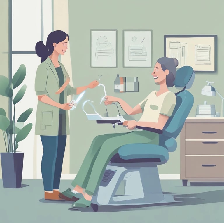 Profesionali odontologė Rima Berankienė pasveikina pacientą jaukiame stomatologijos kabinete