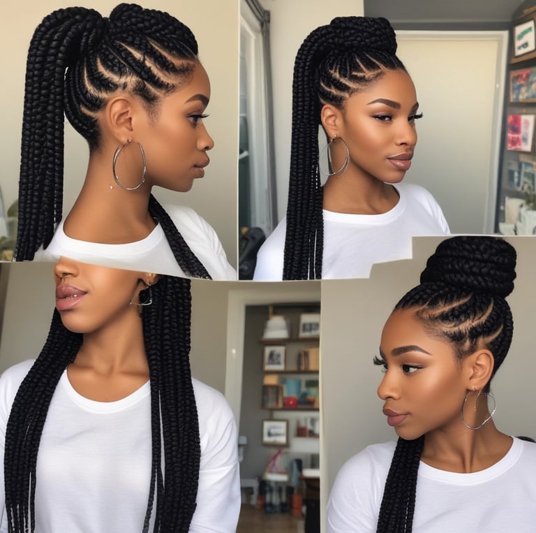 A smiling Afro hairdresser styling a client's hair in a cozy home setting.