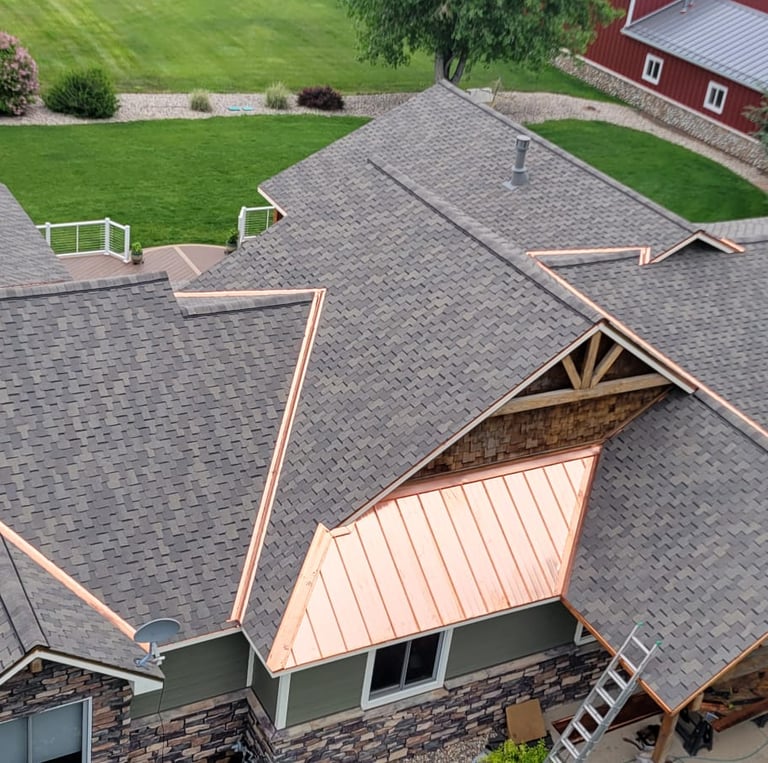 Premium roofing with copper accents.