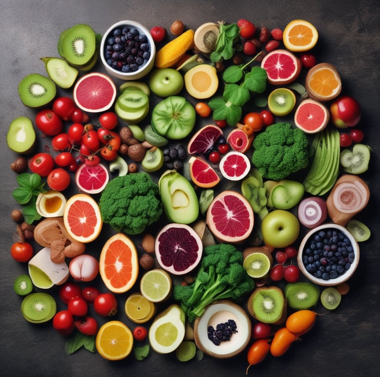 A peaceful scene of natural ingredients and an open Bible on a wooden table.