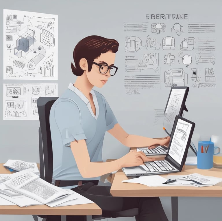 A diverse group of people happily using educational software on various devices.