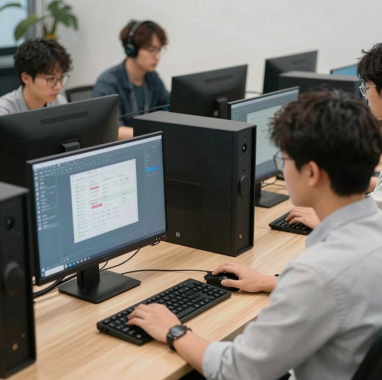 Close-up of hands scanning IT assets with a barcode scanner for efficient tracking.