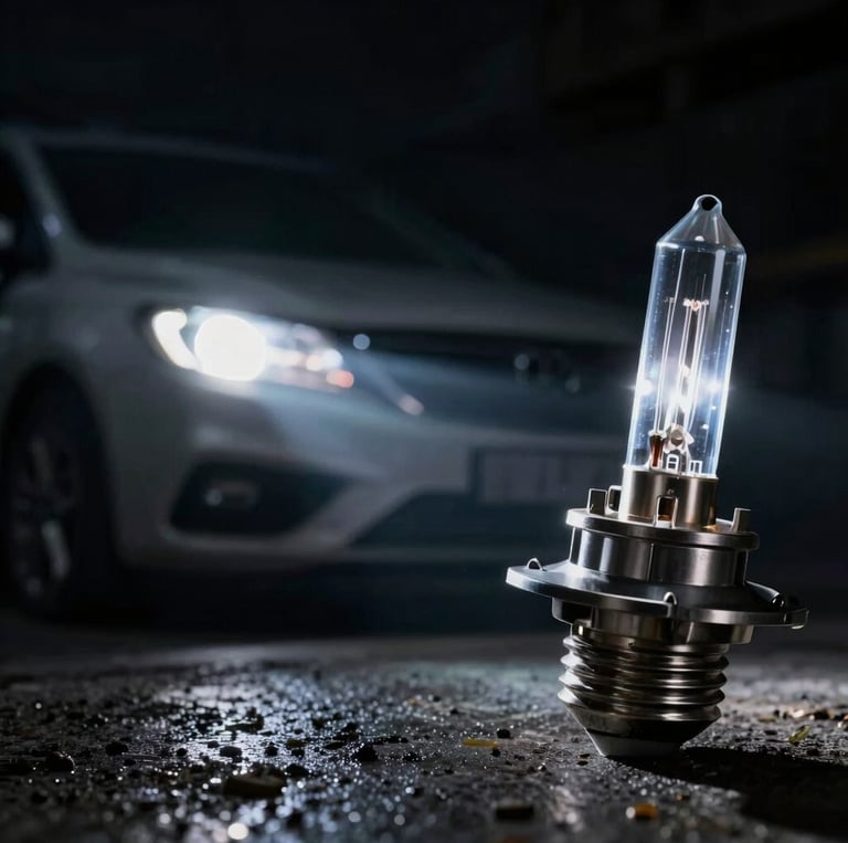 A close-up photo showing a modern car's headlight shining brightly next to a sleek windshield wiper.