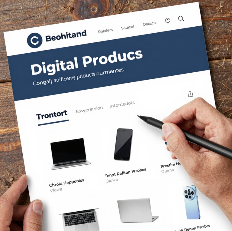 A clean, organized product catalog page showing images, names, descriptions, prices in USD, and sales links.