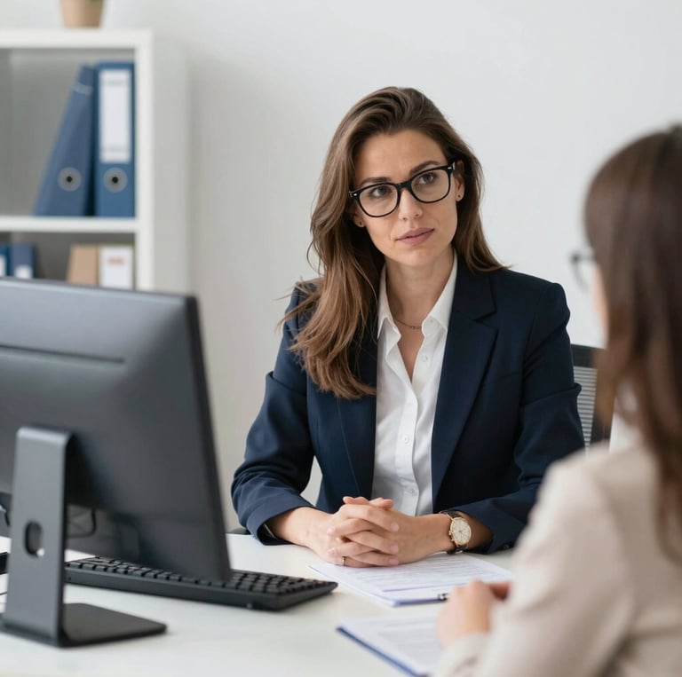 A friendly consultant helping a client with personalized planning in a cozy office setting.