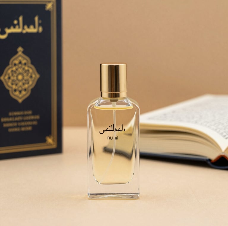 A cozy, stylish flat lay of clothing, perfume bottles, books, and accessories arranged on a wooden table.