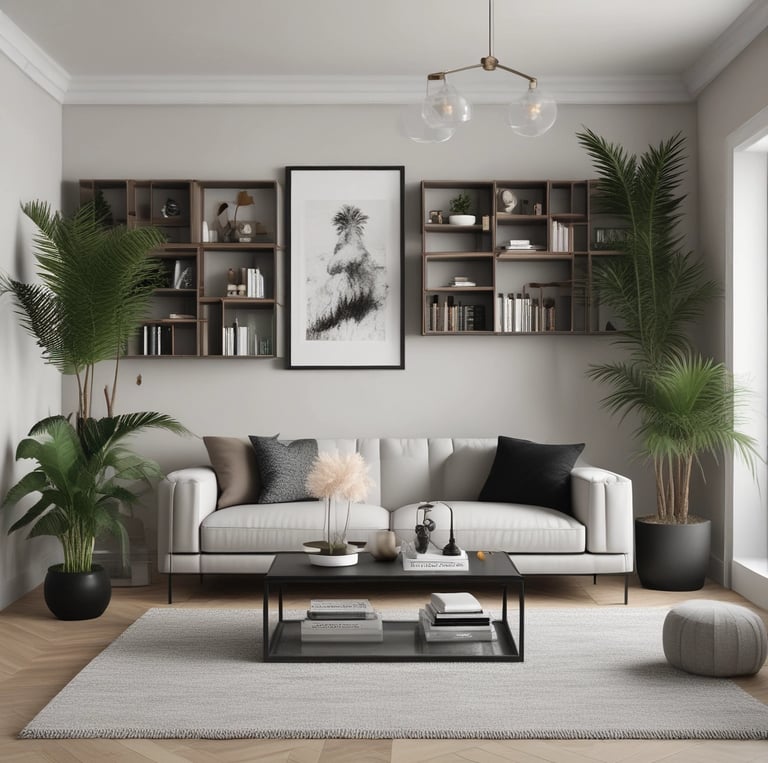 Modern living room with stylish beige and wooden furniture reflecting middle-class Mexican home aesthetics