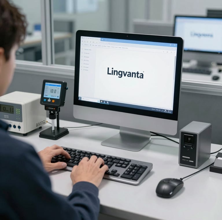 Close-up of a cutting-edge electronic measurement instrument with visible digital displays in a high-tech industrial setting.