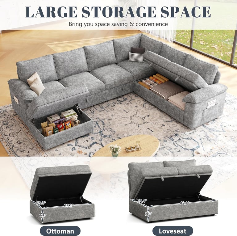 Large Storage Modular Sleeper Sofa