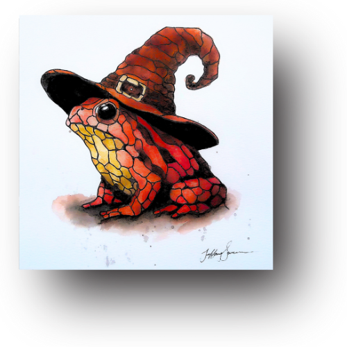 Tiffany Swensen watercolor painting Crimson Enchantment wizard toad stained glass