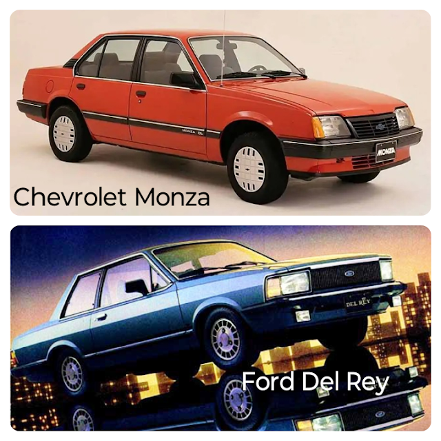 Checrolet Monza e Ford Del Rey, fotos de divulgação das marcas