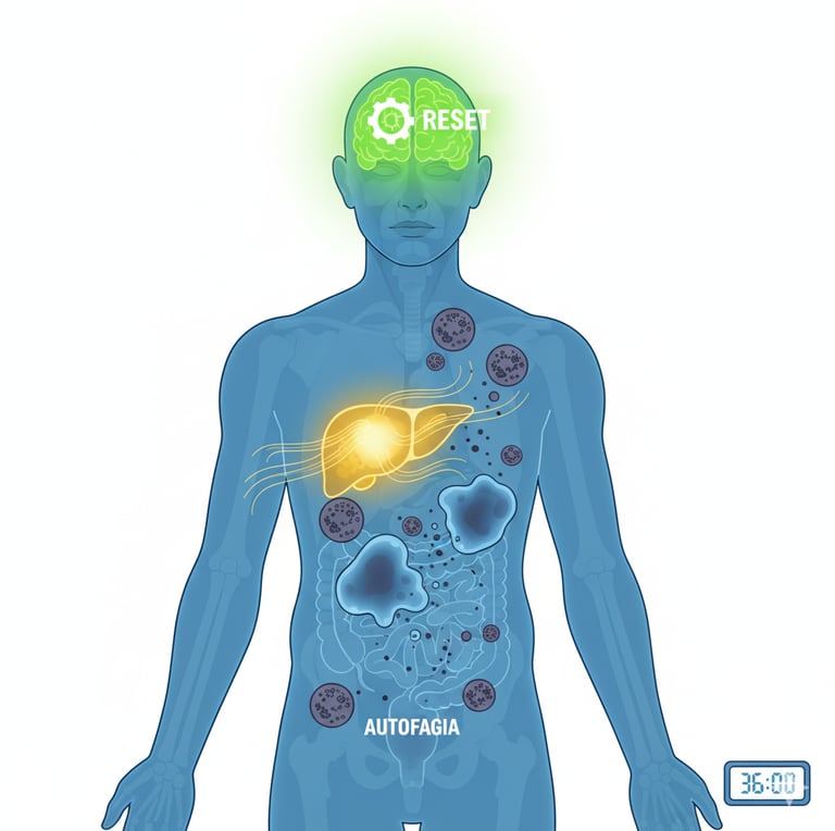 Fígado em cetose, Autofagia eliminando células velhas e Cérebro com reset