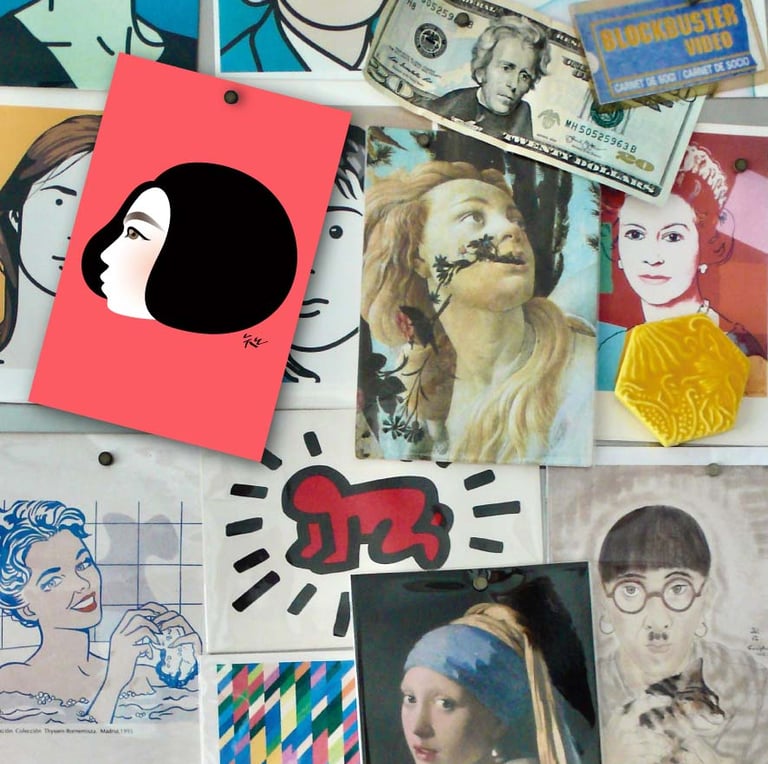 portrait of Tomo Iida with postcards