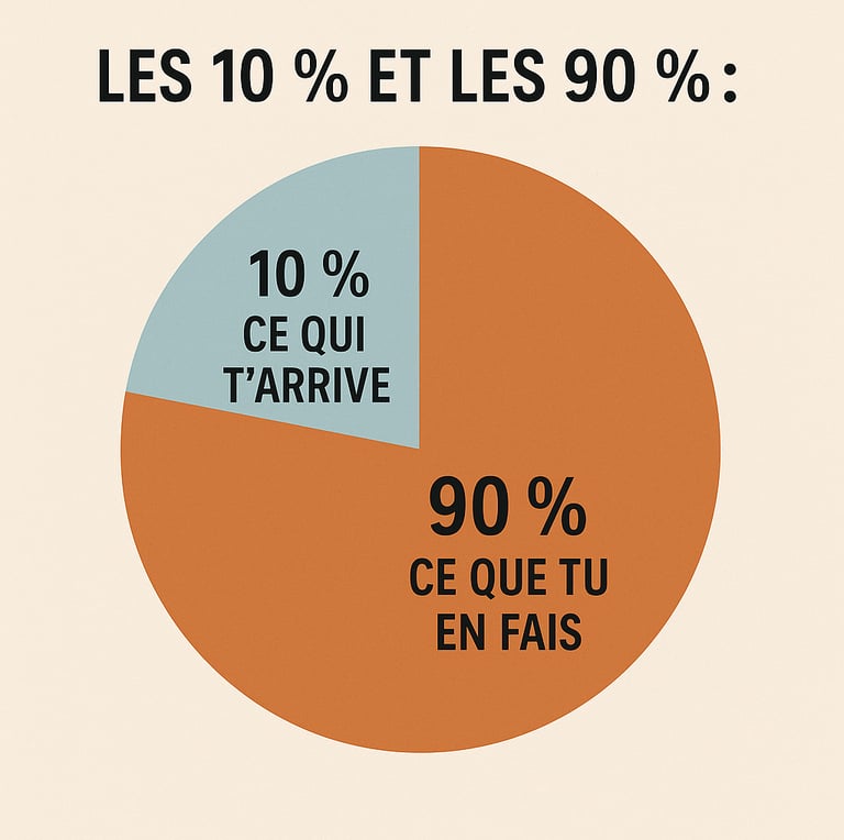 le principe 90/10 avec un graphique en camembert : 10% ce qui t'arrive, 90% ce que tu en fais