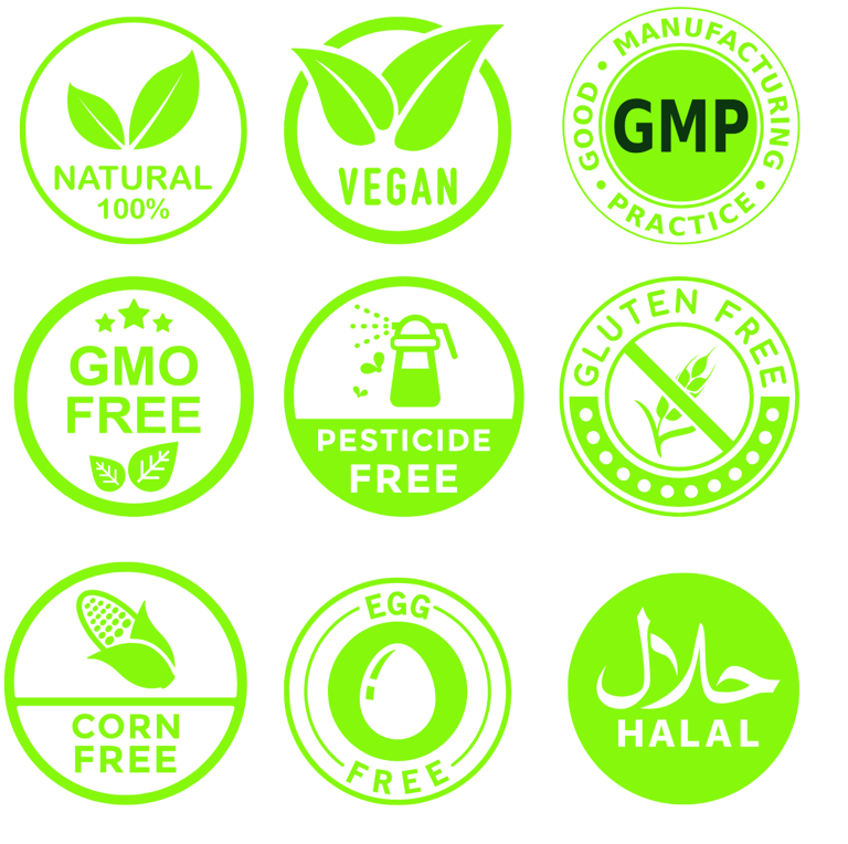 gluconomr natural vegan gmp gmo free corn pesticide gluten egg halal certified