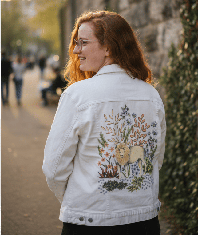 Girl wearing a printed jacket