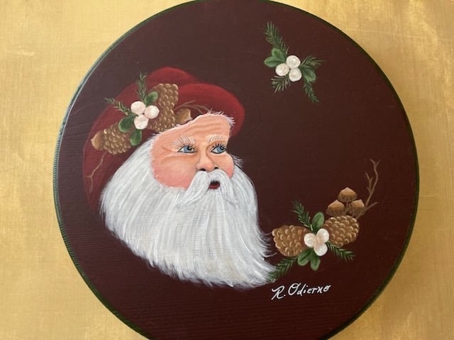 Santa with pinecones acrylic painting