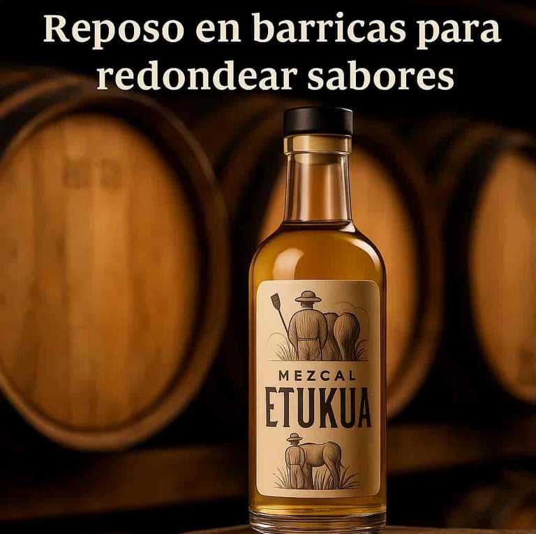 Barricas de roble con mezcal reposando para desarrollar complejidad