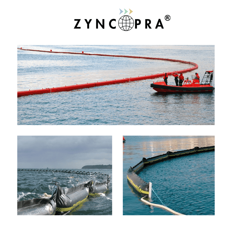 Denizde petrol bariyeri kurulumu.