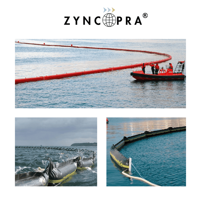 Despliegue de barrera de contención para derrames de petróleo.