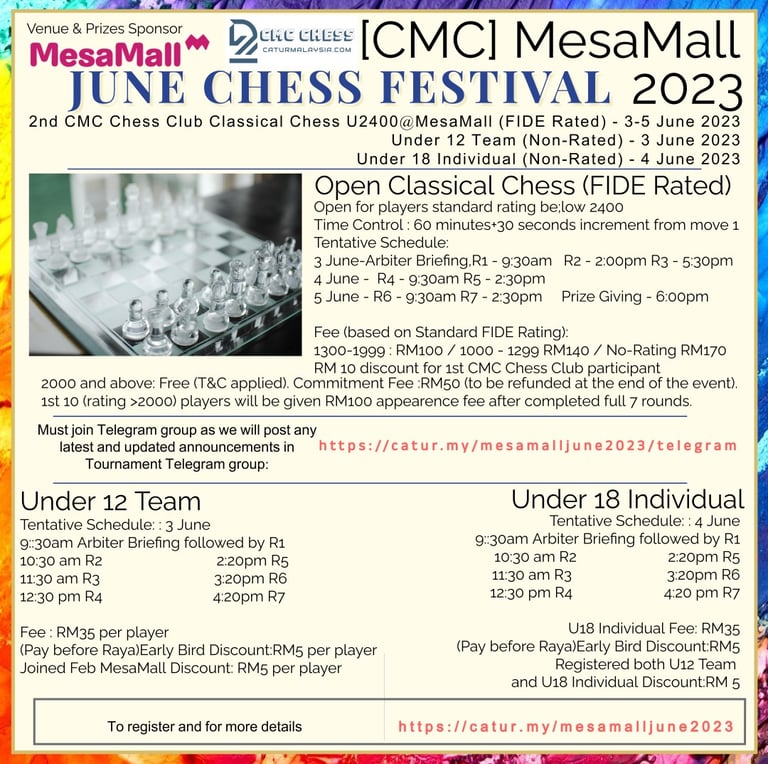 CMC Mall June Chess Festival 2023. MesaMall, Nilai. Malaysia Chess. 