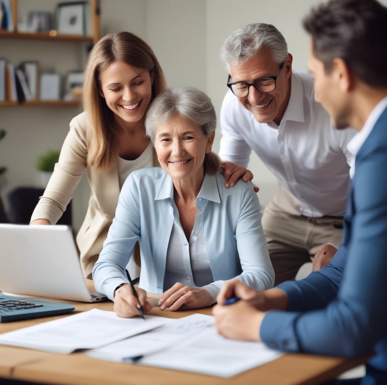 a family of four people sitting at a table