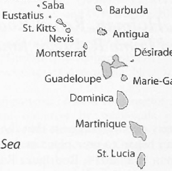 Map of the Windward Islands shows Parker's journey from Montserrat to Dominica
