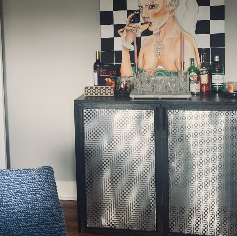 custom in-wall air conditioner cover and mini-bar