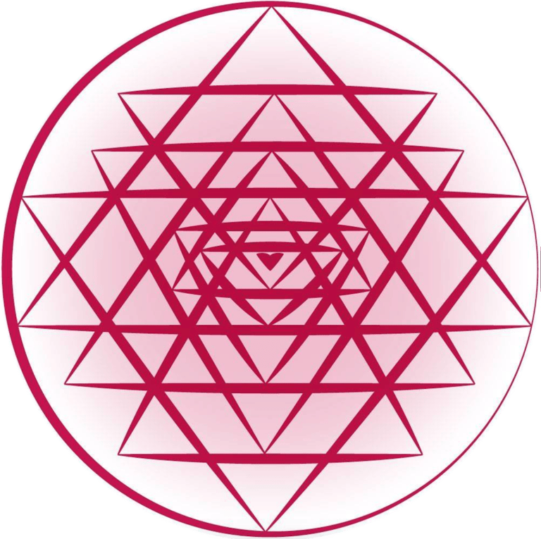 shri yantra, a pink and white circular shaped object with a pink and white background