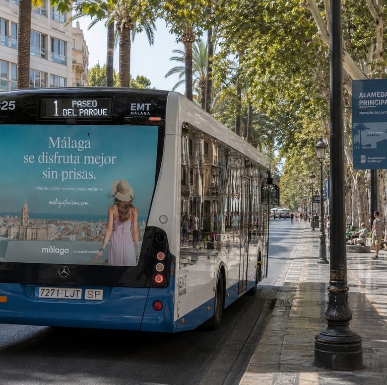 Publicidad Autobuses Málaga Trasera Integral en La Alameda