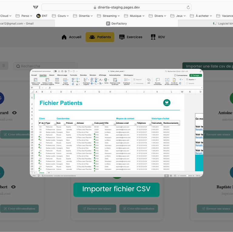 Choisir son fichier excel et créer vos patients en 1 minute