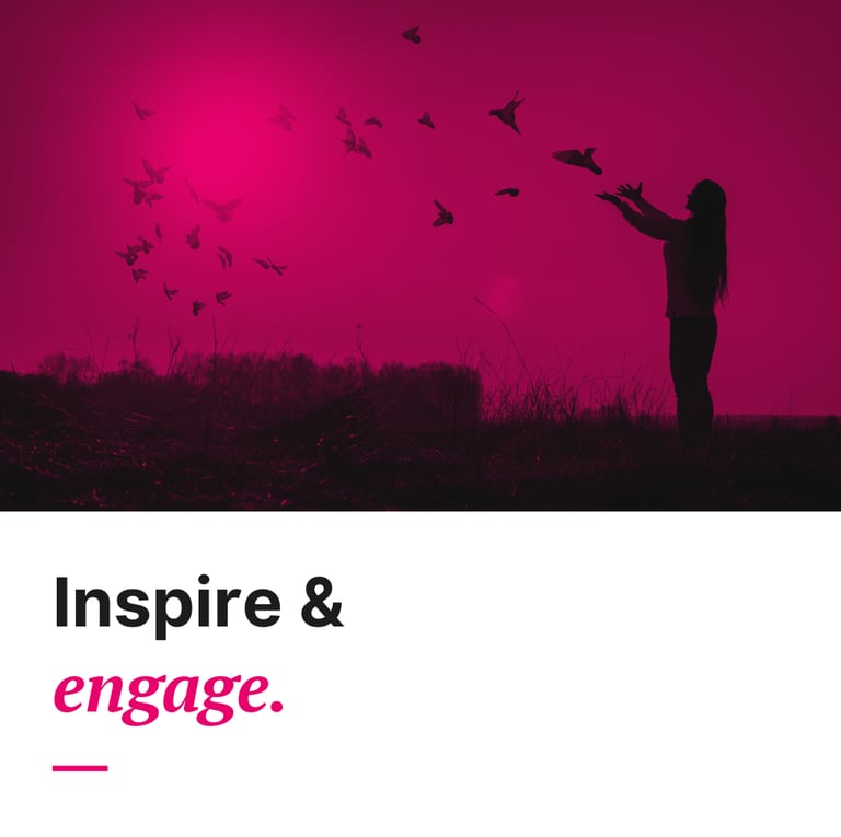 Photo of soaring birds with the text: Inspire and engage,