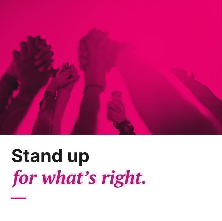 Photos of hands pumping air with the text: Stand up for what's right.