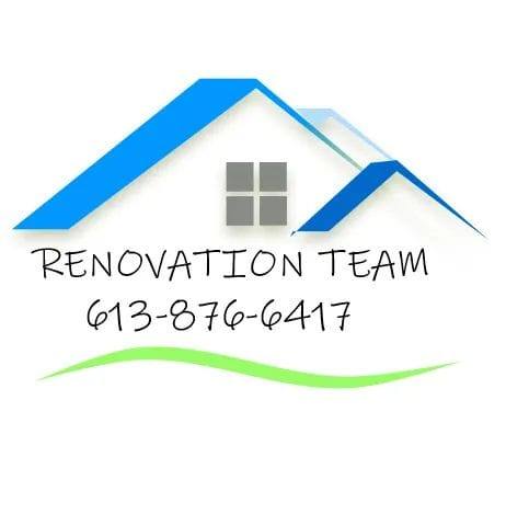 Renovation Team logo featuring a blue house roof, window, and contact phone number 613-876-6417.