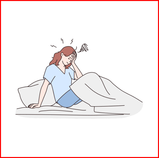 A woman waking up with a headache