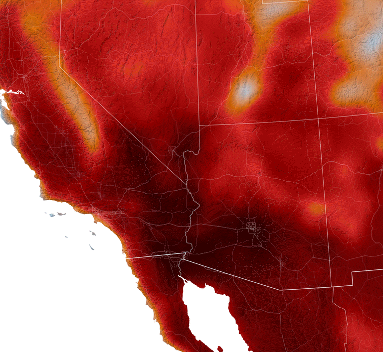 Map of the Extreme Temperatures on the Pacific Coast