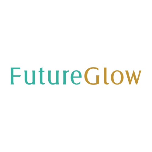 FutureGlow brand logo featuring teal and gold serif typography on a white background.