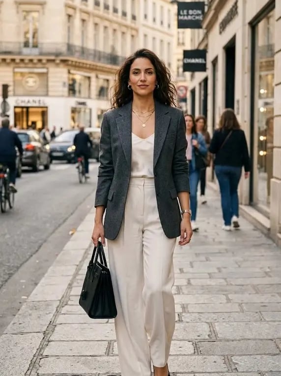 une femme bien habillée qui se promène dans la ville