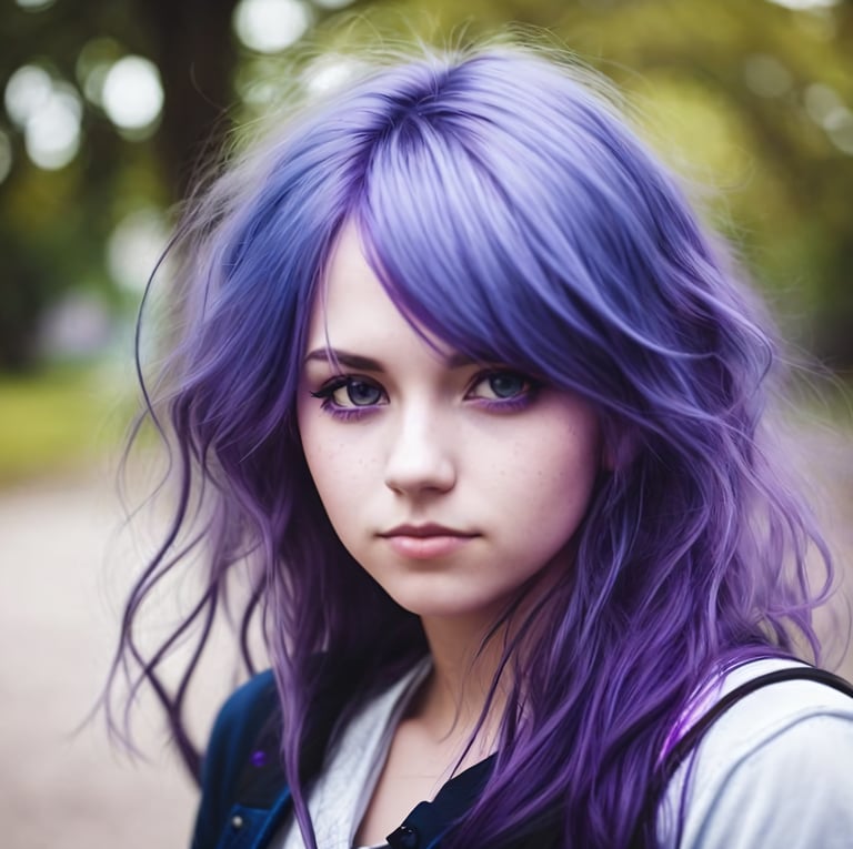 a woman with purple hair