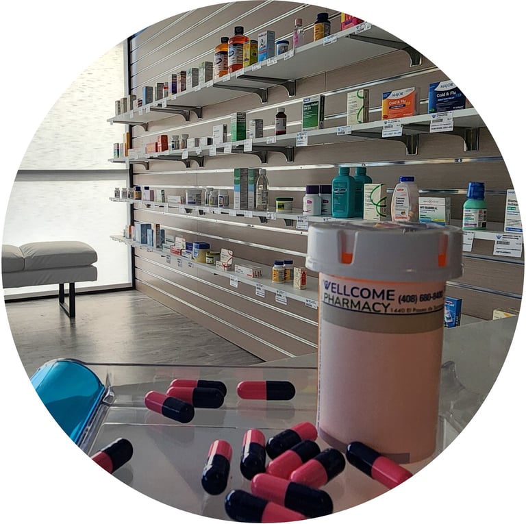 Pharmacy medication shelves