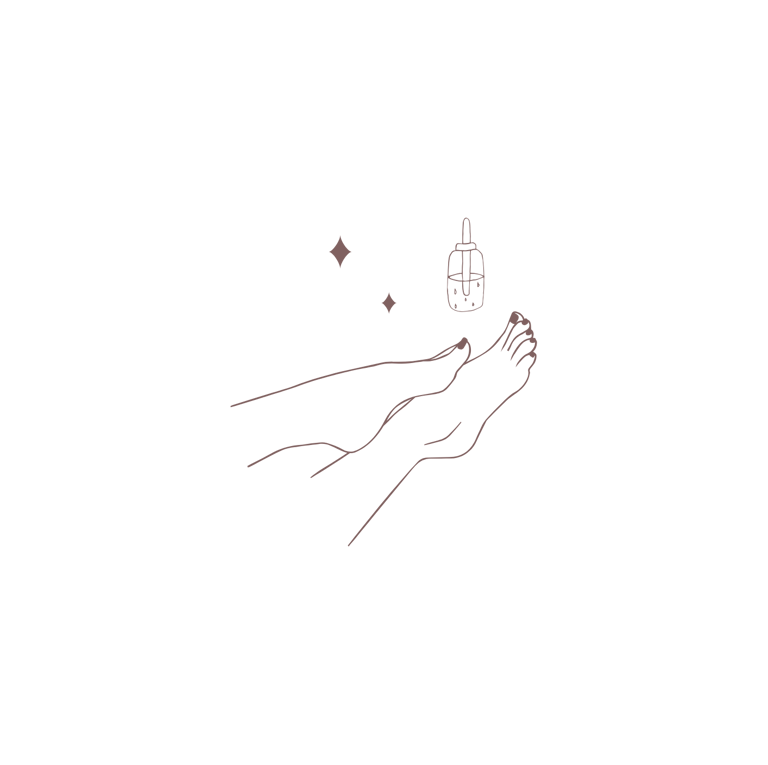 Illustratie van verzorgde voeten met sprankelende accenten.