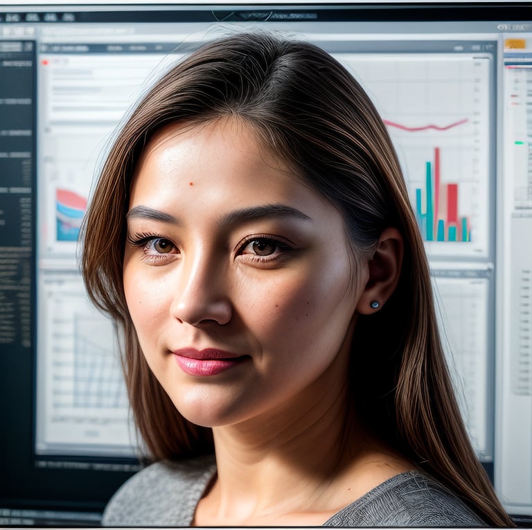 Asian lady in front of computer screen