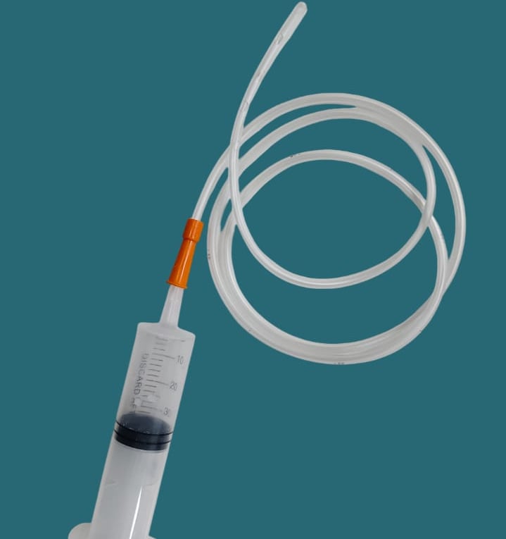 a feeding tube with a feeding syringe