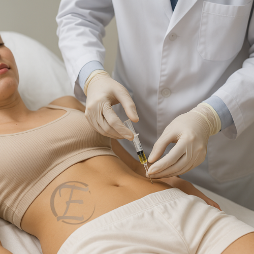 aplicação de enzima na barriga de uma mulher